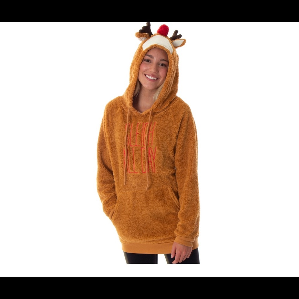 Fuzzy Hoodie Sleigh all Day Large